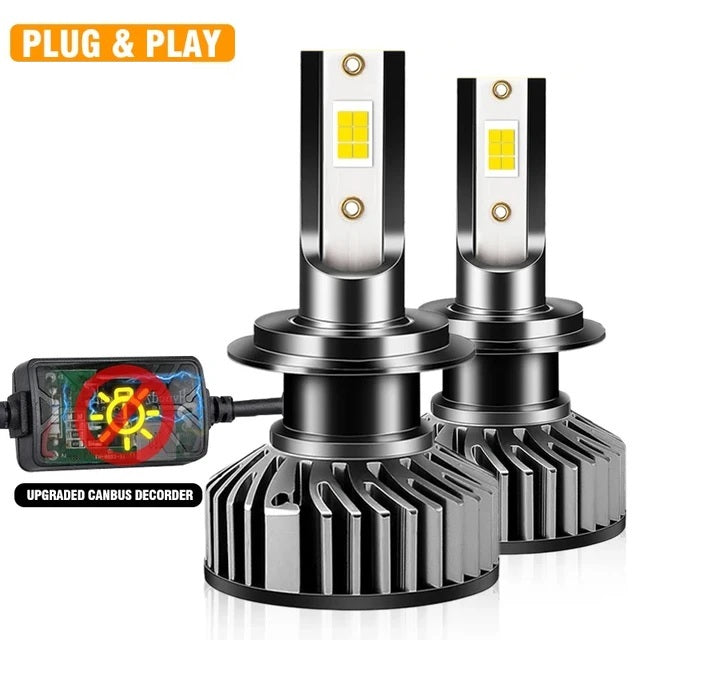 Комплект от 2бр Умалени Мини Лед Led Диодни Крушки H7 Х7 12V 50W 12000lm Mono LED +300% за Фарове Can Bus без грешки