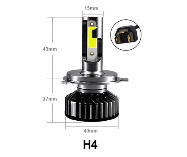 Комплект от 2бр Умалени Мини Лед Led Диодни Крушки H4 Х4 12V - 24V 50W 12000lm Mono LED +300% За Фарове Can Bus без грешки къси/дълги