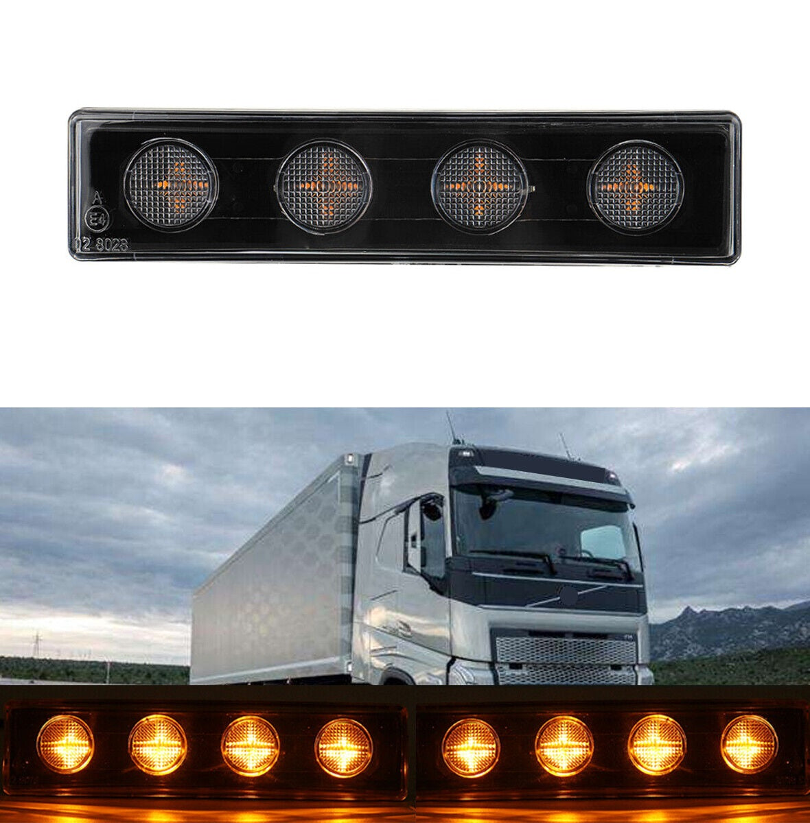 1бр преден габарит LED сенник маркер за Скания Scania - 180mm x 45 mm + букса Бяло стъкло Оранжева светлина