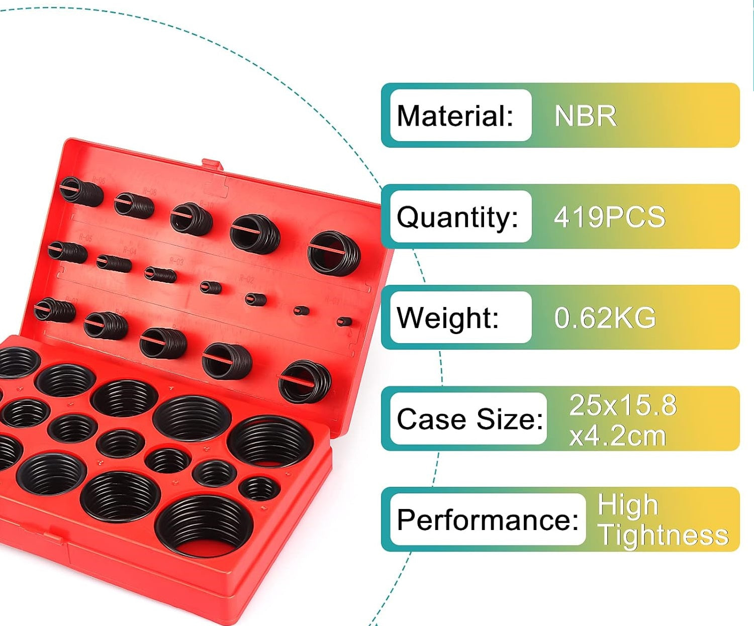 Универсален комплект от 419 бр. гумени О-пръстени