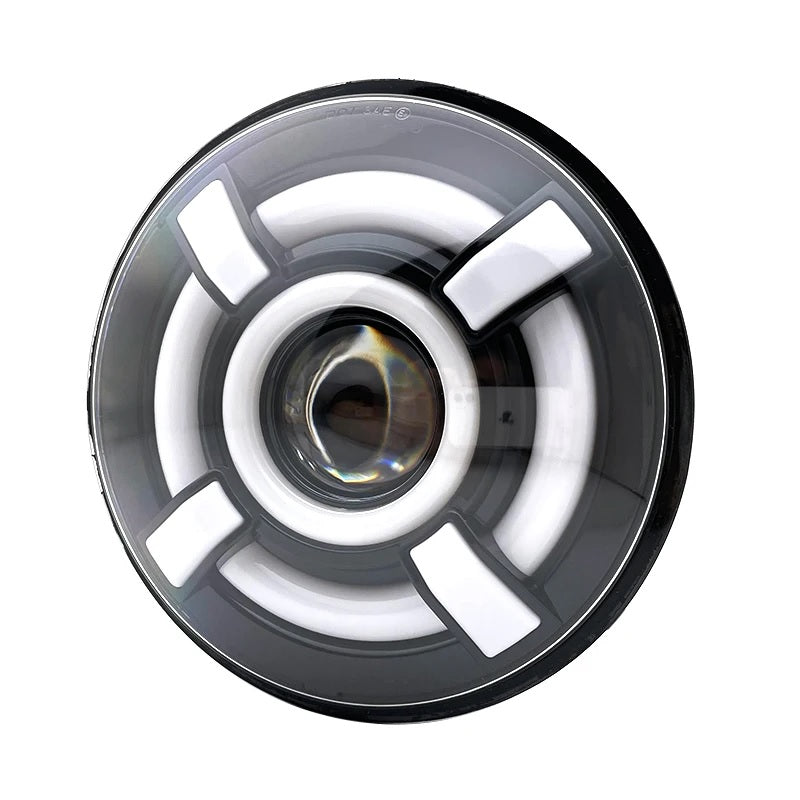 Комплект от 2бр. универсален 7 инча 18см ЛЕД LED фар лампа халоген 12V-24V къси/дълги с DRL дневни светлини мигач бяло-жълто 4800lm за АТВ джип мотоциклет камион трактор и др.