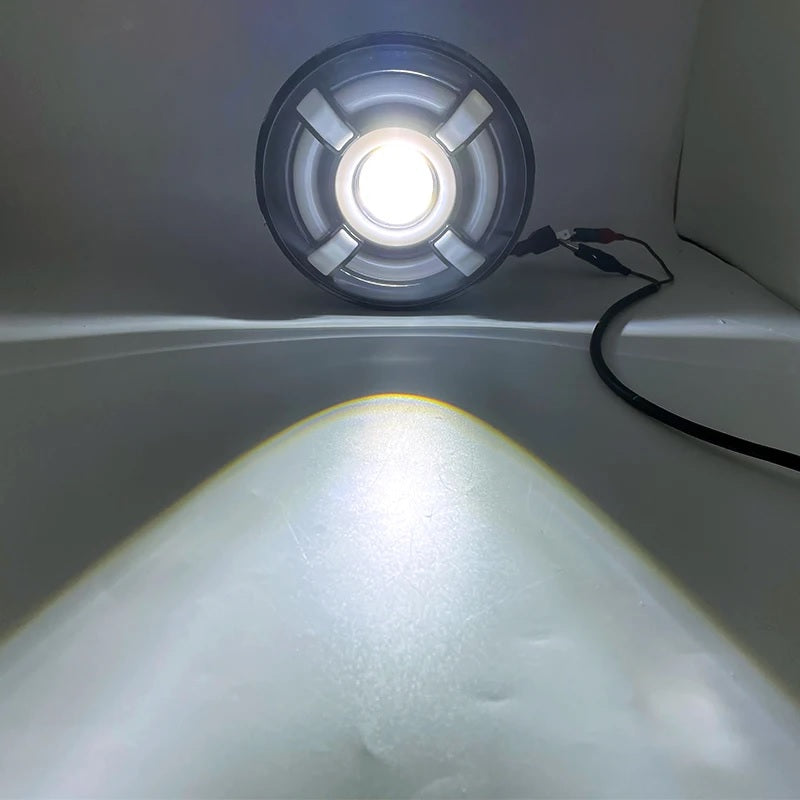 Комплект от 2бр. универсален 7 инча 18см ЛЕД LED фар лампа халоген 12V-24V къси/дълги с DRL дневни светлини мигач бяло-жълто 4800lm за АТВ джип мотоциклет камион трактор и др.