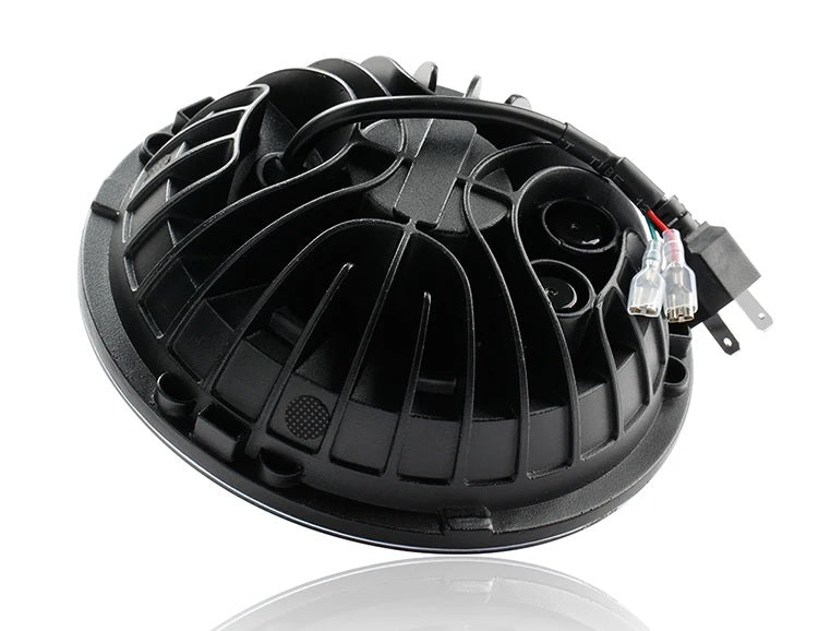 Комплект от 2бр. универсален 7 инча 18см ЛЕД LED фар лампа халоген 12V-24V къси/дълги с DRL дневни светлини мигач бяло-жълто 4800lm за АТВ джип мотоциклет камион трактор и др.