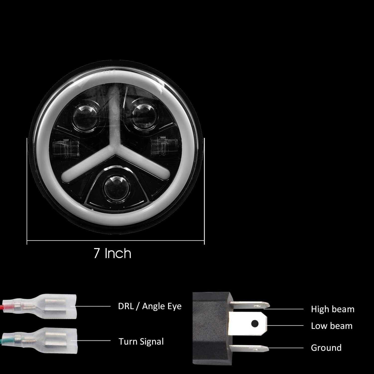 Комплект от 2бр. универсален 7 инча 18см ЛЕД LED фар лампа халоген 12V-24V къси/дълги с DRL дневни светлини мигач бяло-жълто 7000lm за АТВ джип мотоциклет камион трактор и др.