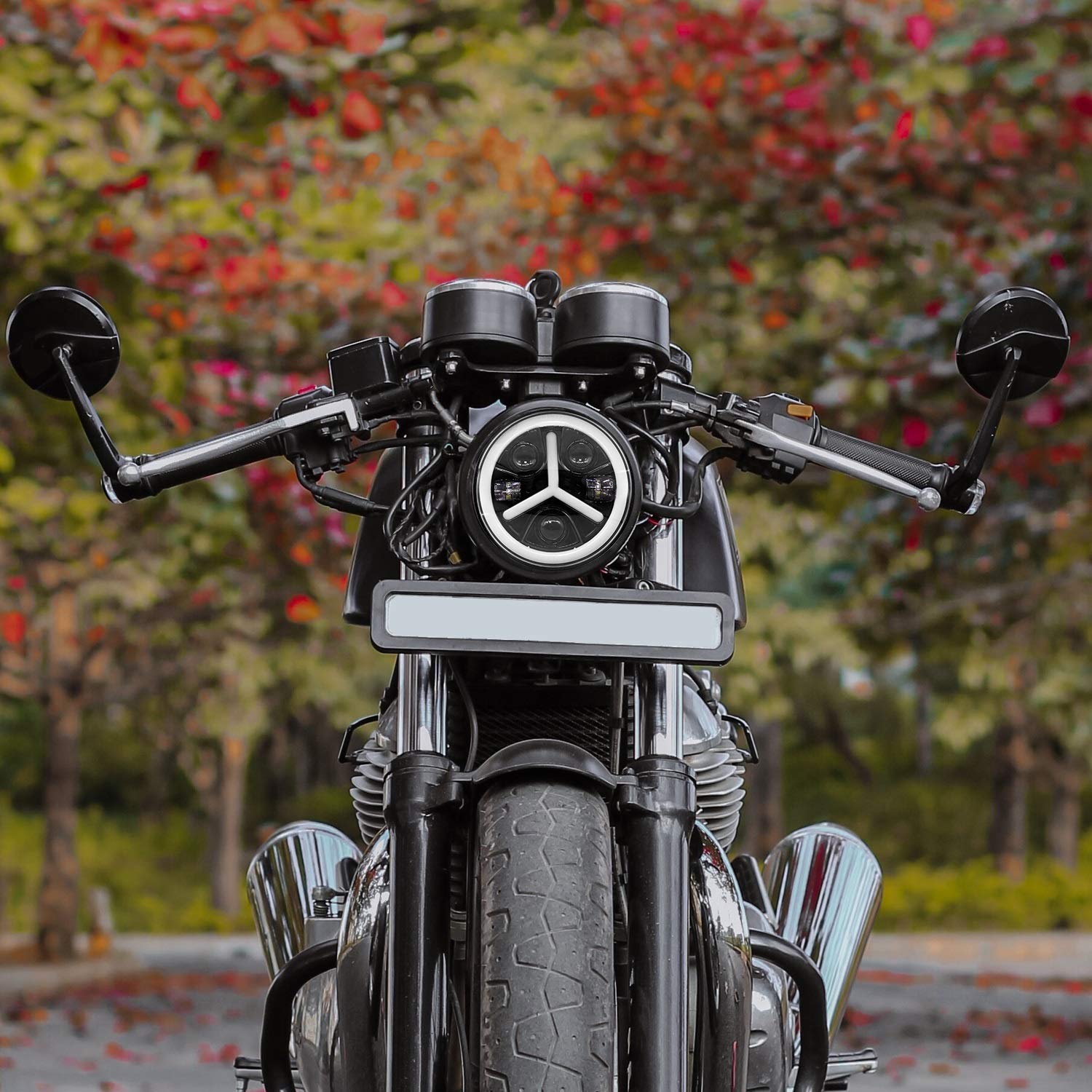 Комплект от 2бр. универсален 7 инча 18см ЛЕД LED фар лампа халоген 12V-24V къси/дълги с DRL дневни светлини мигач бяло-жълто 7000lm за АТВ джип мотоциклет камион трактор и др.