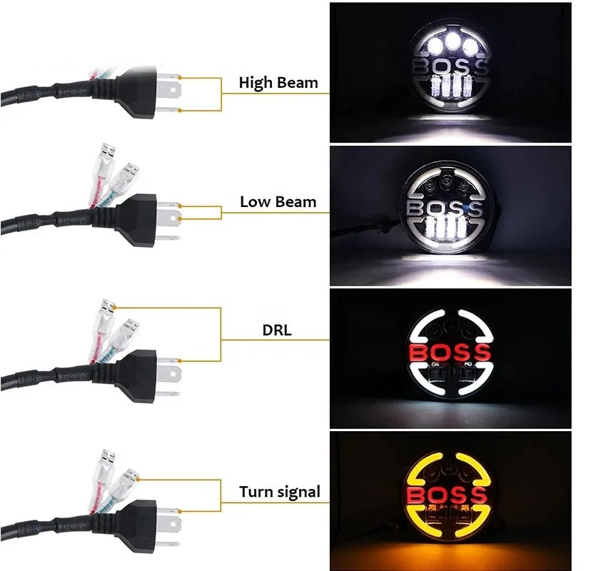 Универсален 7 инча 18см ЛЕД LED фар лампа халоген 12V-24V къси/дълги с DRL дневни светлини мигач бяло-жълто 6500lm за АТВ джип мотоциклет камион трактор и др.