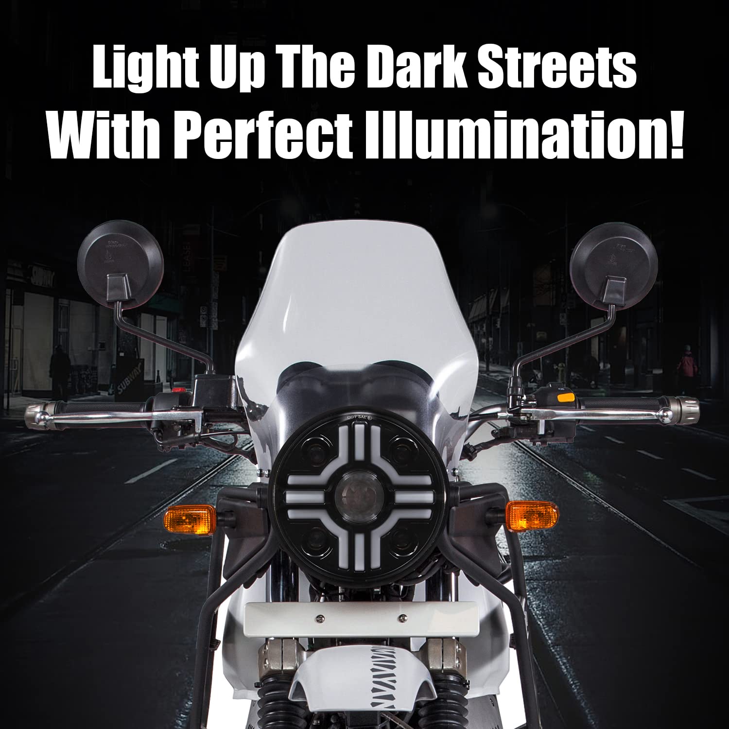 Комплект от 2бр. Универсален 7 инча 18см ЛЕД LED фар лампа халоген 12V-24V къси/дълги с DRL дневни светлини мигач бяло-жълто за АТВ джип мотоциклет камион трактор и др.