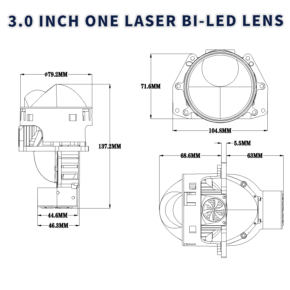 Комплект от 2бр. Bi-LED лазерни лупи за вграждане във фарове с къси и дълги светлини 3 инча 130W 8000lm 12V