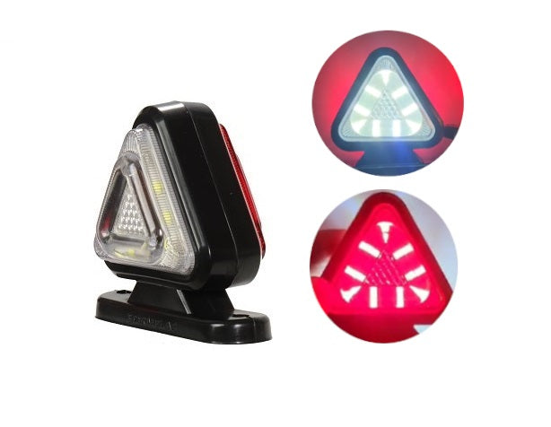 1 брой 18LED ЛЕД мини светодиоднен габарит токос тип рогче 12 - 24V бяло - червено с триъгълна форма Неон Ефект за ремаркета платформи камиони и др.