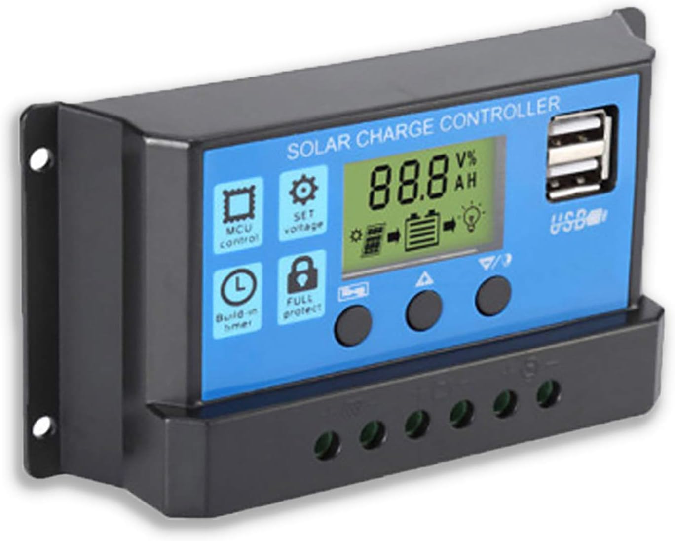 Соларен Заряден Контролер 20A PMW 12V 24V LCD Дисплей, Двойни USB Портове, Защитна Система
