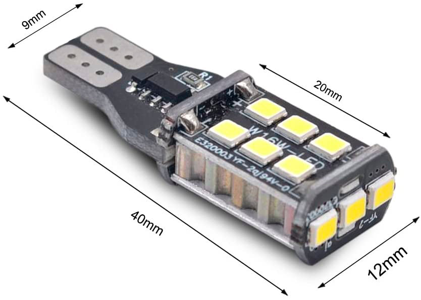 Комплект LED T10 Крушки за Задна Светлина - 6000K Бяла Светлина, 600LM (2 броя)