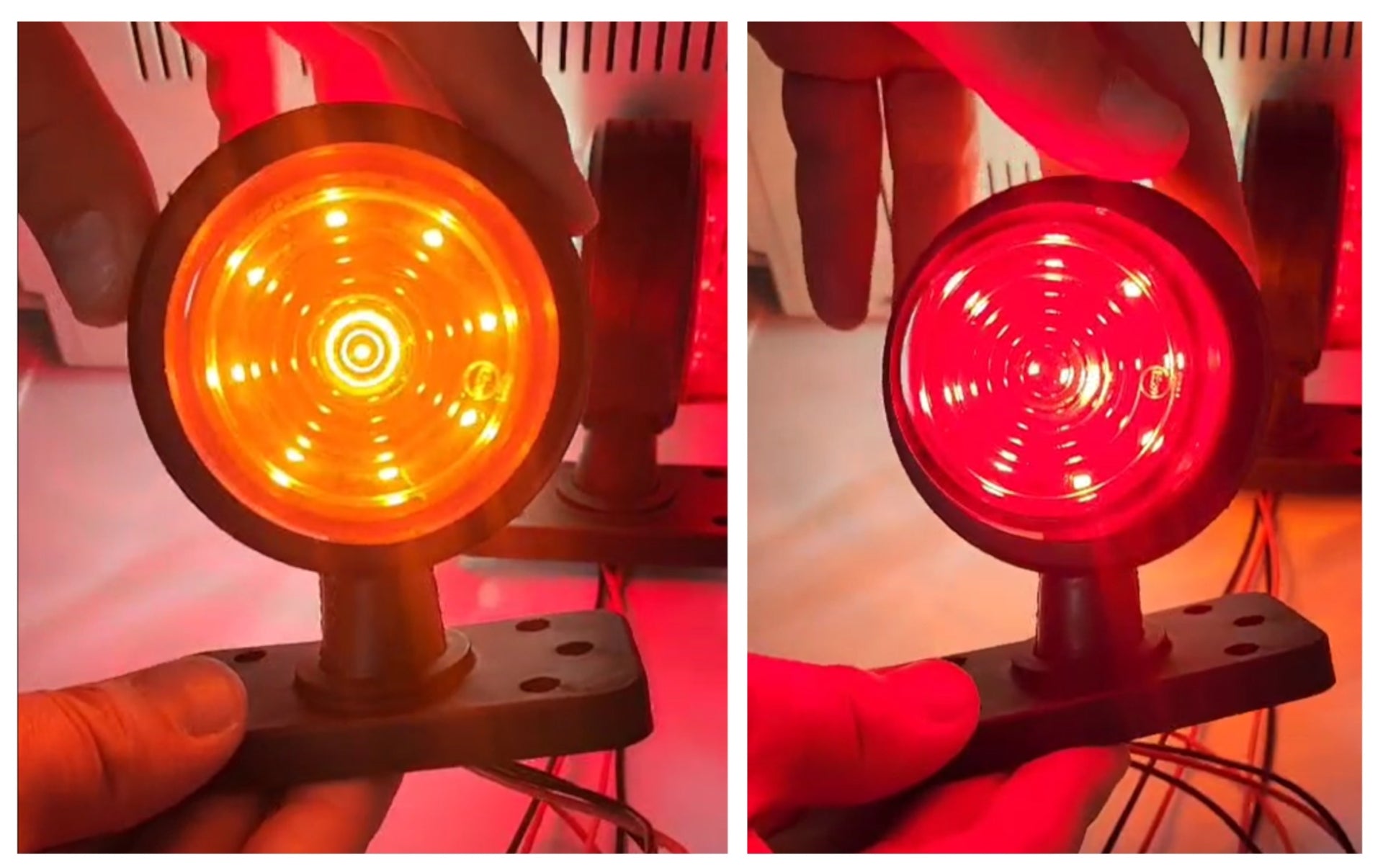 Комплект 2 бр. LED габарити маркери тип рогче 12V-24V, оранжево-червено - за ремаркета, платформи, камиони и др.