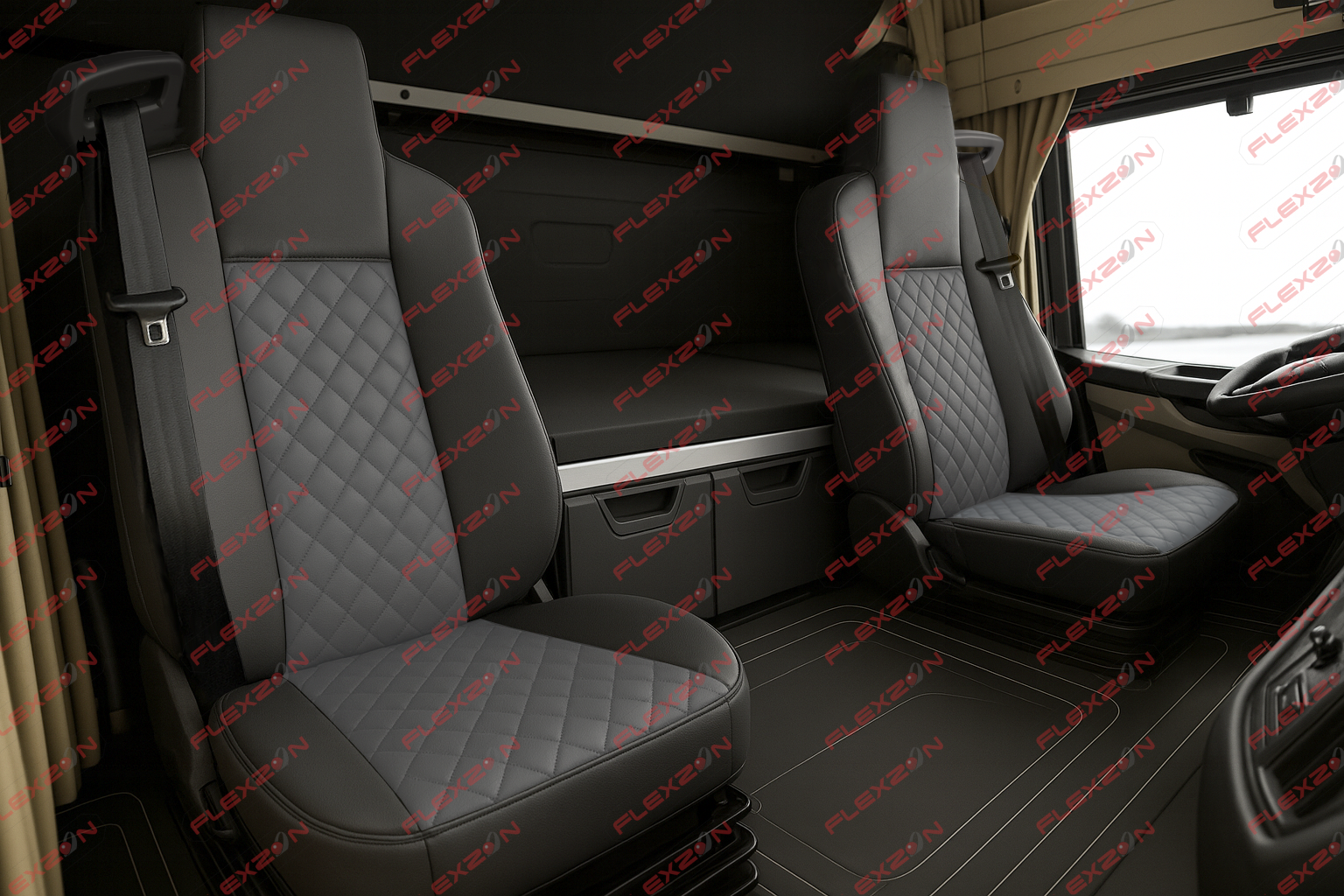 Комплект 1+1 тапицерия от еко кожа за MAN TGX EURO 6 2021+ - сиво-черно