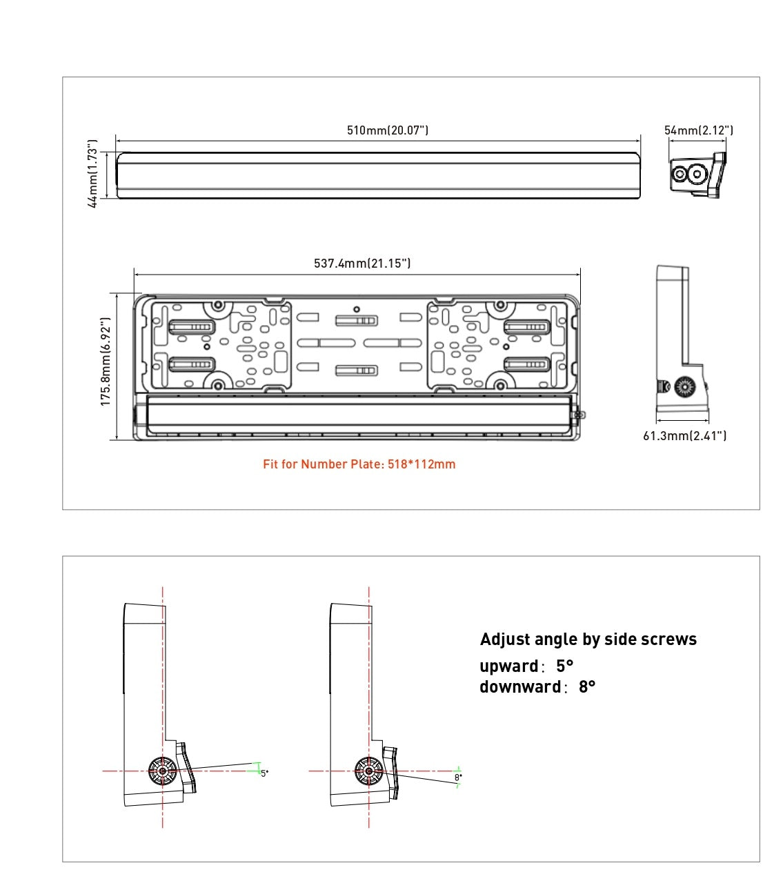 Рамка за Номер с Вграден LED Бар 20 51cm 12v 24v Бяла и Оранжева Дневна DRL Габаритна Светлина