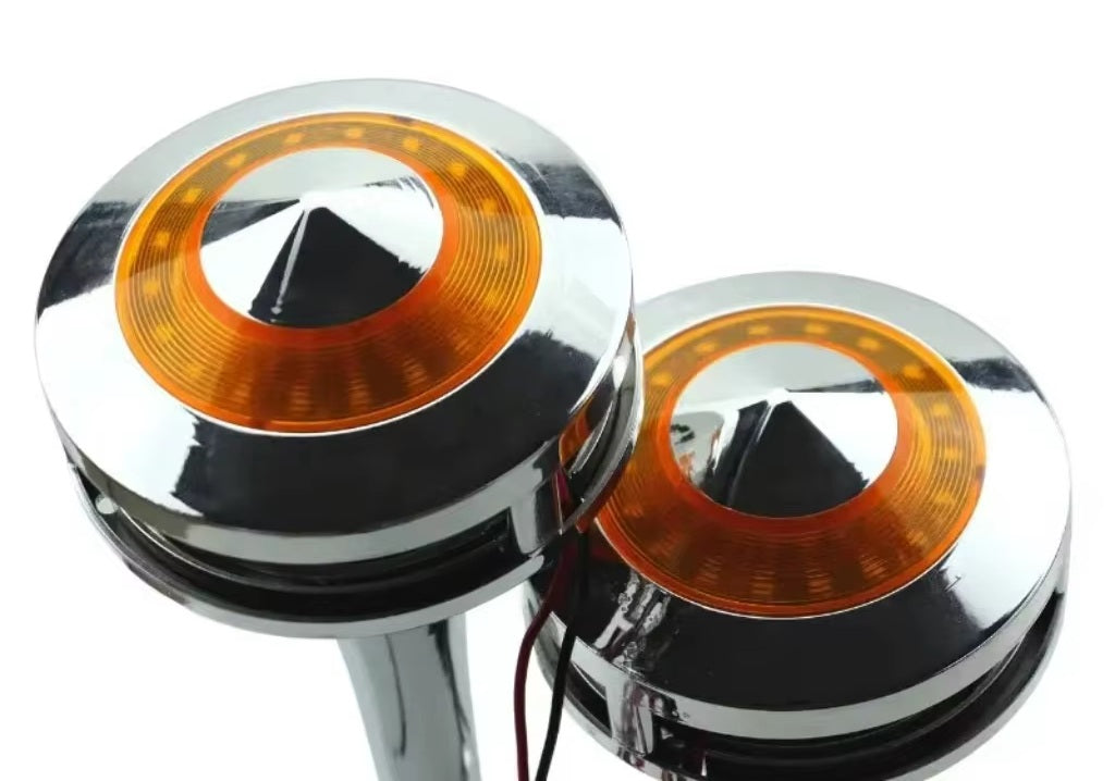Двойна Тромба клаксон с жълта LED светлина, 300 dB – 12V / 24V
