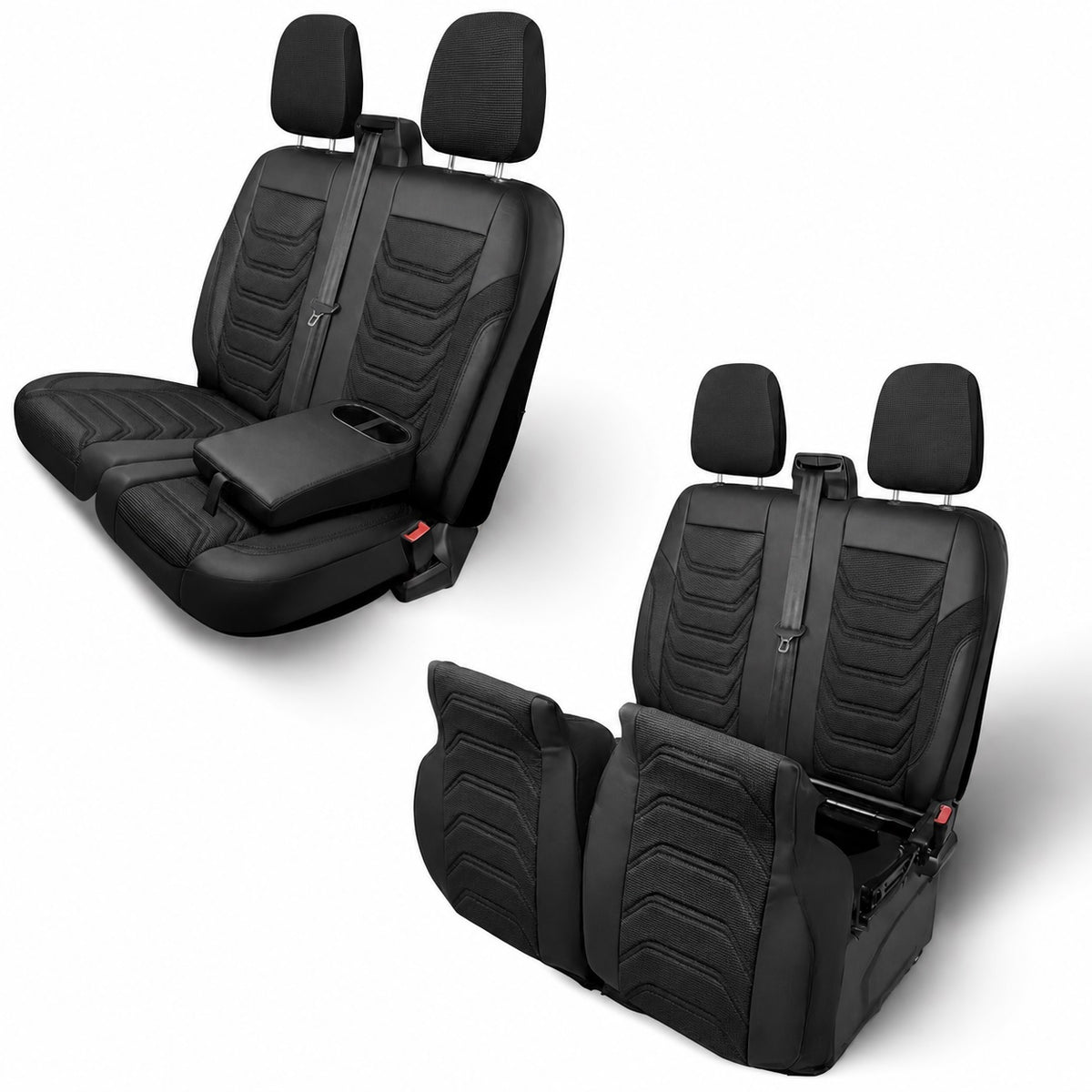 Комплект луксозна тапицерия PANDA за FORD TRANSIT CUSTOM MK1 2012-2023, Еко кожа и текстил, Черно/Сиво