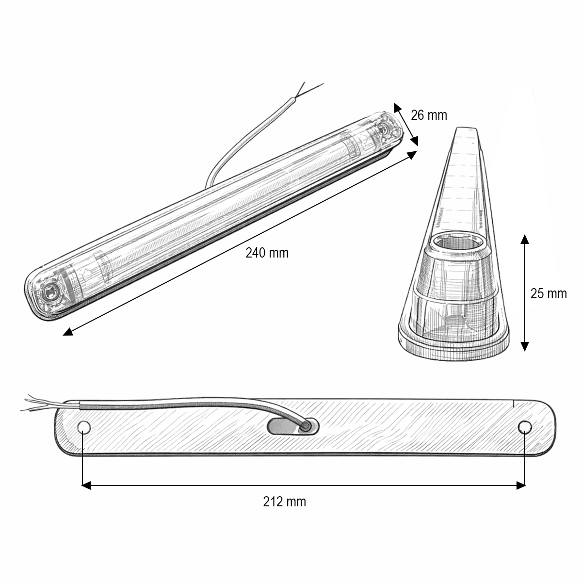 Червен LED габарит/контурна светлина – 6 Диода 24V 240 mm