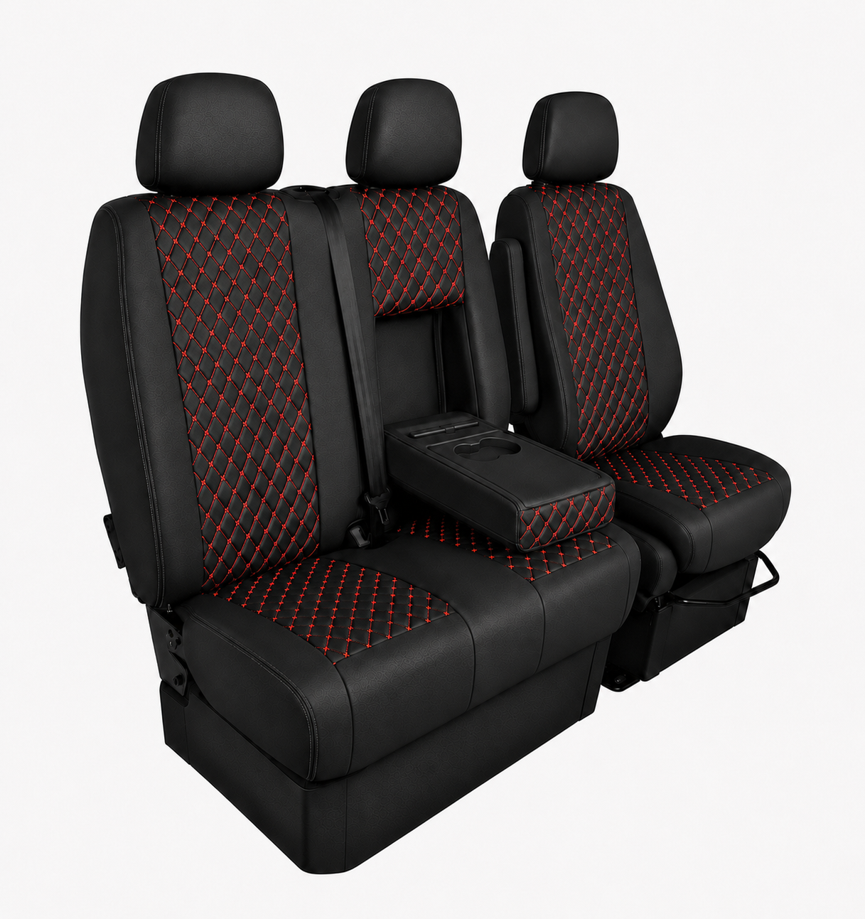 Комплект 2+1 Тапицерия за MERCEDES SPRINTER W906 2006-2018 – Еко кожа, Черна с червен шев, 8 части