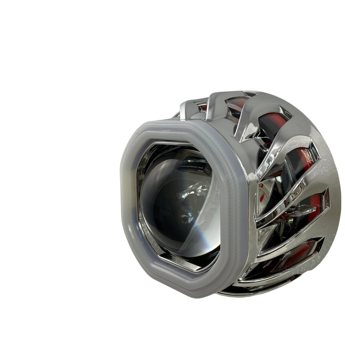 Биксенон лупи за вграждане MORIMOTO MINI SPIRAL 2.5" - с бял квадратен вътрешен ринг и червен външен ринг