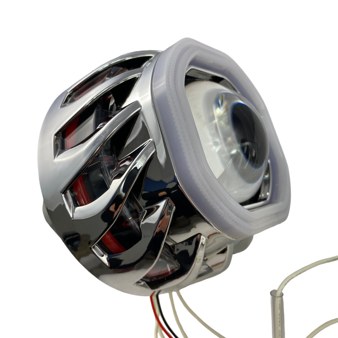 Биксенон лупи за вграждане MORIMOTO MINI SPIRAL 2.5" - с бял квадратен вътрешен ринг и червен външен ринг