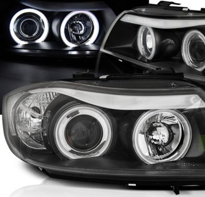 КРИСТАЛНИ ФАРОВЕ ЗА BMW E90 (2005-2008) С CCFL ANGEL EYES - ЧЕРНИ