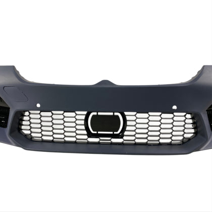 ПРЕДНА БРОНЯ ЗА BMW G30 (2020+) - М5 ДИЗАЙН С ОВТОРИ ЗА ПАРКТРОНИК И КАМЕРА ЗА КОЛИ С CRUISE CONTROL