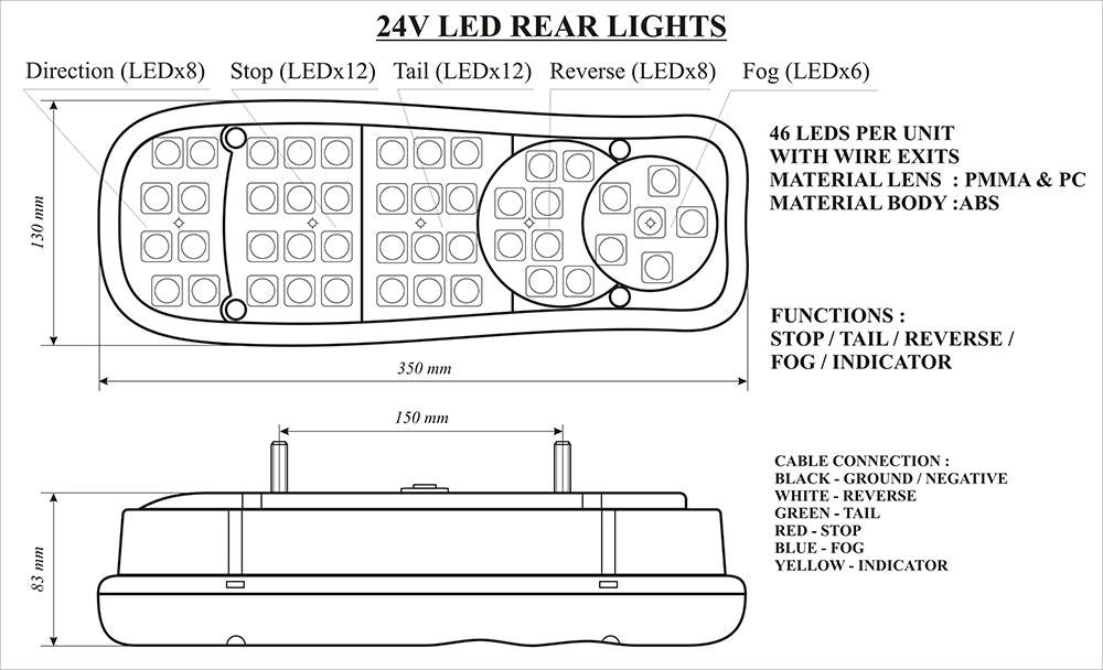 Комплект LED Диодни стопове 12V Волта бус камион ТИР ремарке