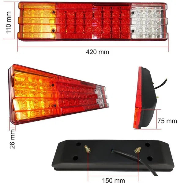 Комплект от 2 Броя Диодни LED Лед стопове 12V 420mm x 110mm x 75mm подходящи за Бус Камион Тир Ремарке Каравана