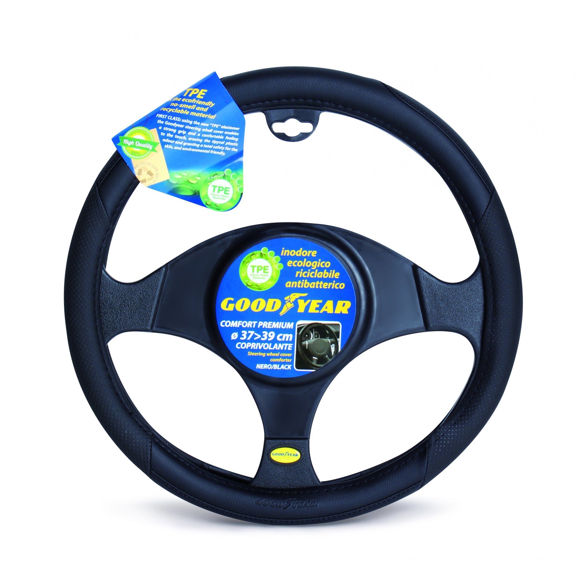 Универсален калъф за волан от еко кожа черен за автомобил бус ван 37-39 сm Goodyear Гудиър