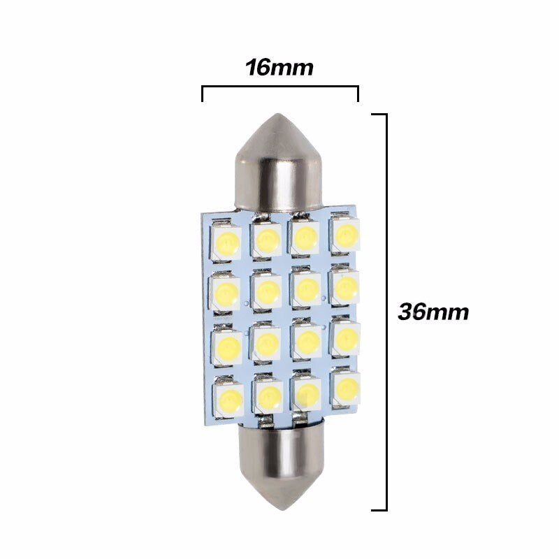 LED Лед Диодни Крушки, 16 SMD 5050 , 31мм, 36мм, 39мм, 41мм, 12V, Бяла Светлина