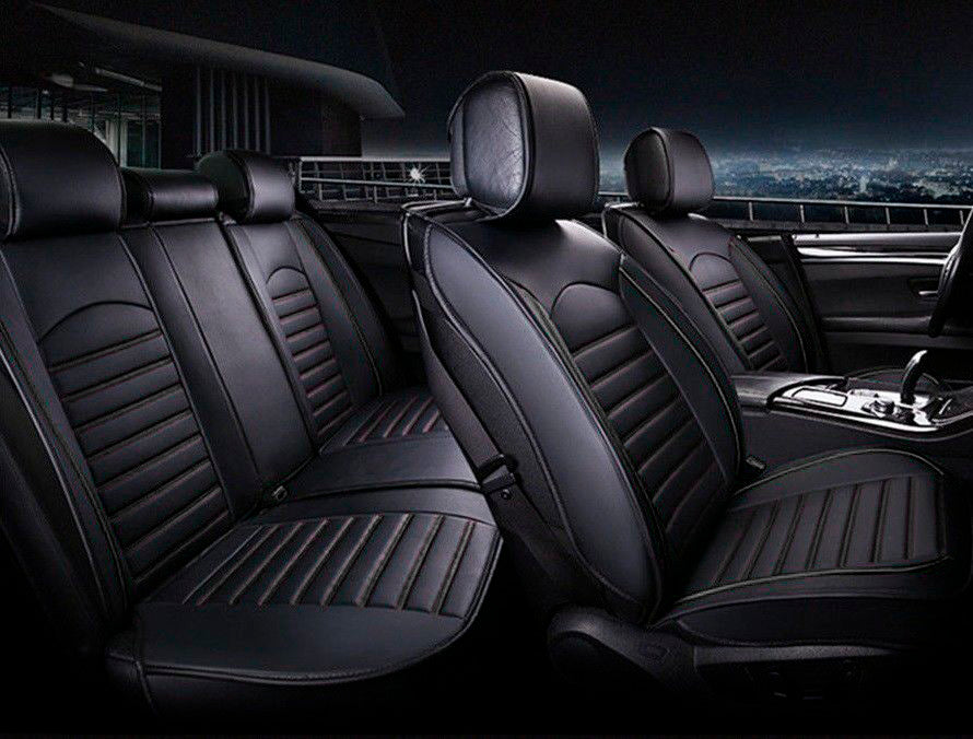 ⚫ Комплект Универсални Луксозни Калъфи за Седалки от Еко Кожа с Черен Шев