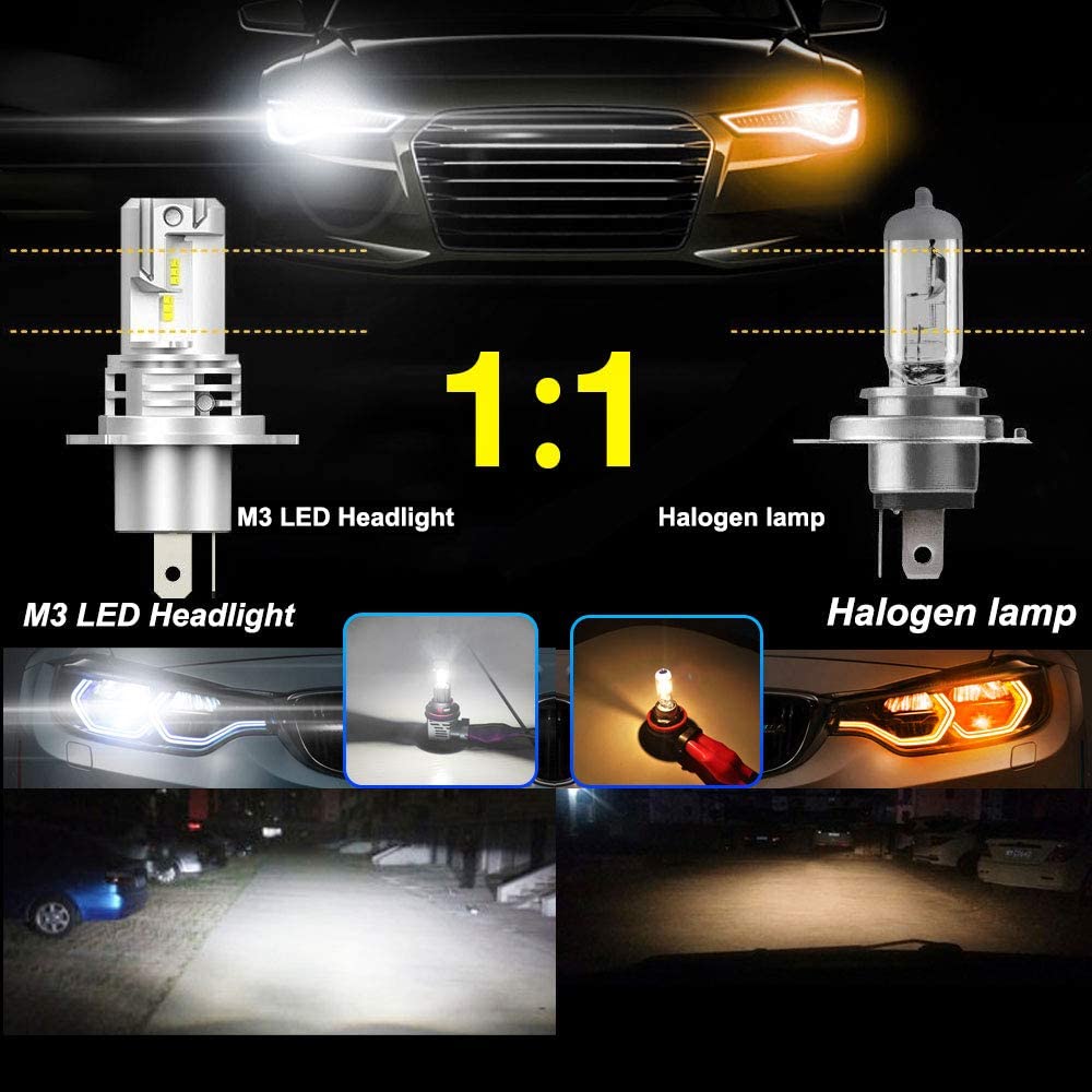 Комплект Умалени Мини Лед Led Диодни Крушки М3 H4 Х4 12V 24V 50W 5000lm за Трактори Мотоциклети Мотори Автомобили