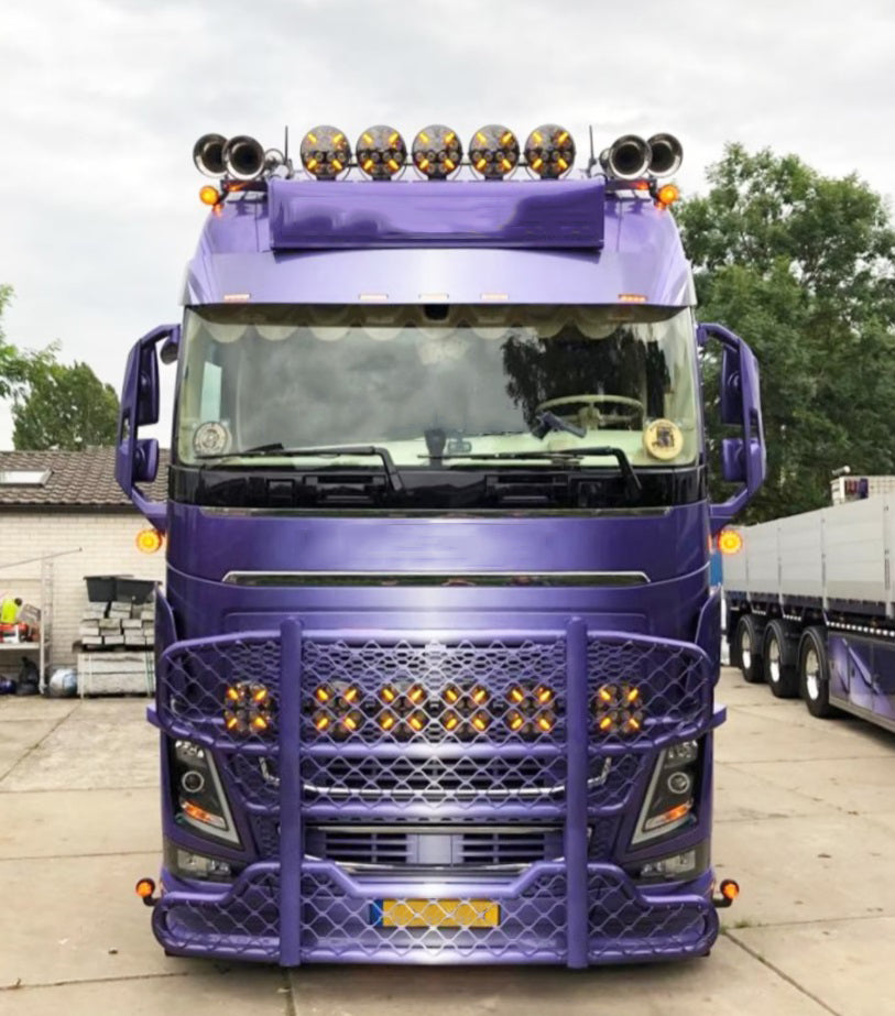 LED Диоден Халоген, Dark knight , Фар, с Жълт, Оранжев Габарит, Ø 218мм, 12V 24V, 12 Диода, За Джип, Камион, Трактор, Багер, Земеделски Машини и др.