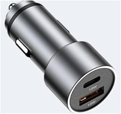 Универсално USB Зарядно За Автомобил, 2x18W, 3 A, Метален Корпус, 12V - 24V, Сребрист Цвят, Подсветка Синя LED Светлина, USB + Type C, Бързо Зареждане