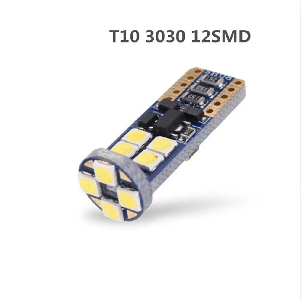 Комплект от 2 броя T10 Led крушки, 12 SMD светодиода, W5W, Canbus, 12V - 24V , бяла светлина 6000K