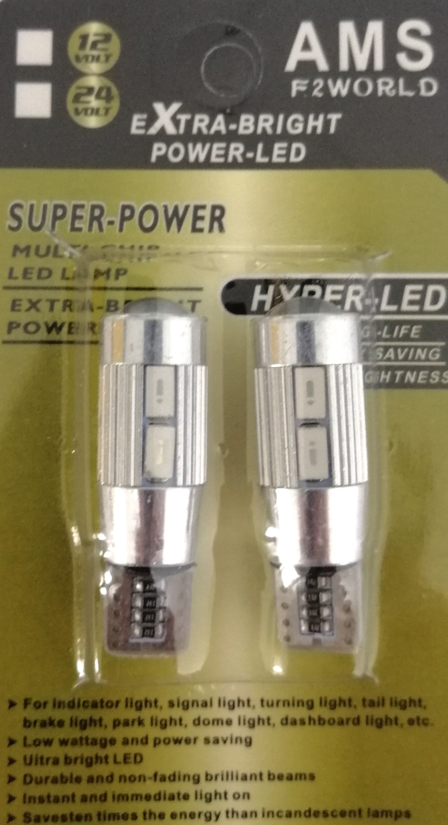 Комплект от 2 броя Лед Крушки За Габарит Т10 W5W LED 10 SMD Canbus 12V Синя Светлина в блистер