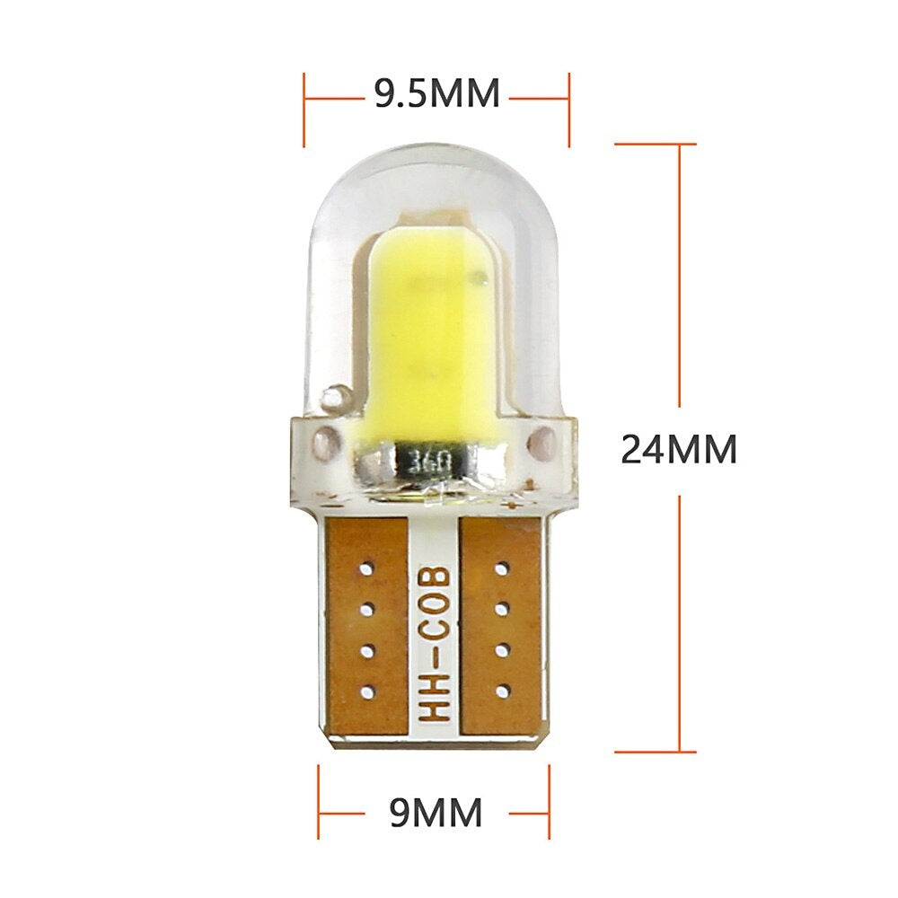 Комплект от 2 броя LED Лед Диодни Крушки За Габарит Силикон COB Т10 W5W 300lm 12V Бели в блистер