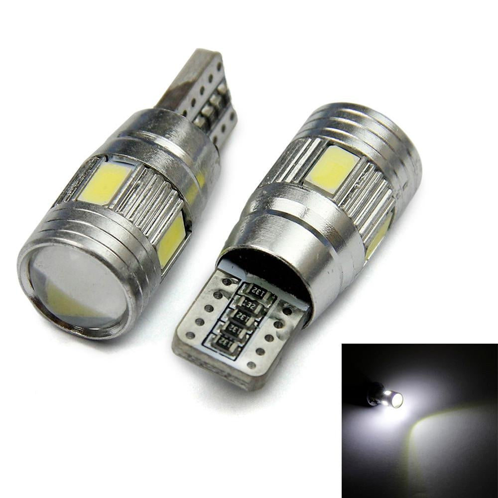 Комплект от 2 броя Лед Крушки За Габарит Т10 W5W LED 6 SMD, Canbus 12V, Бяла Светлина в блистер