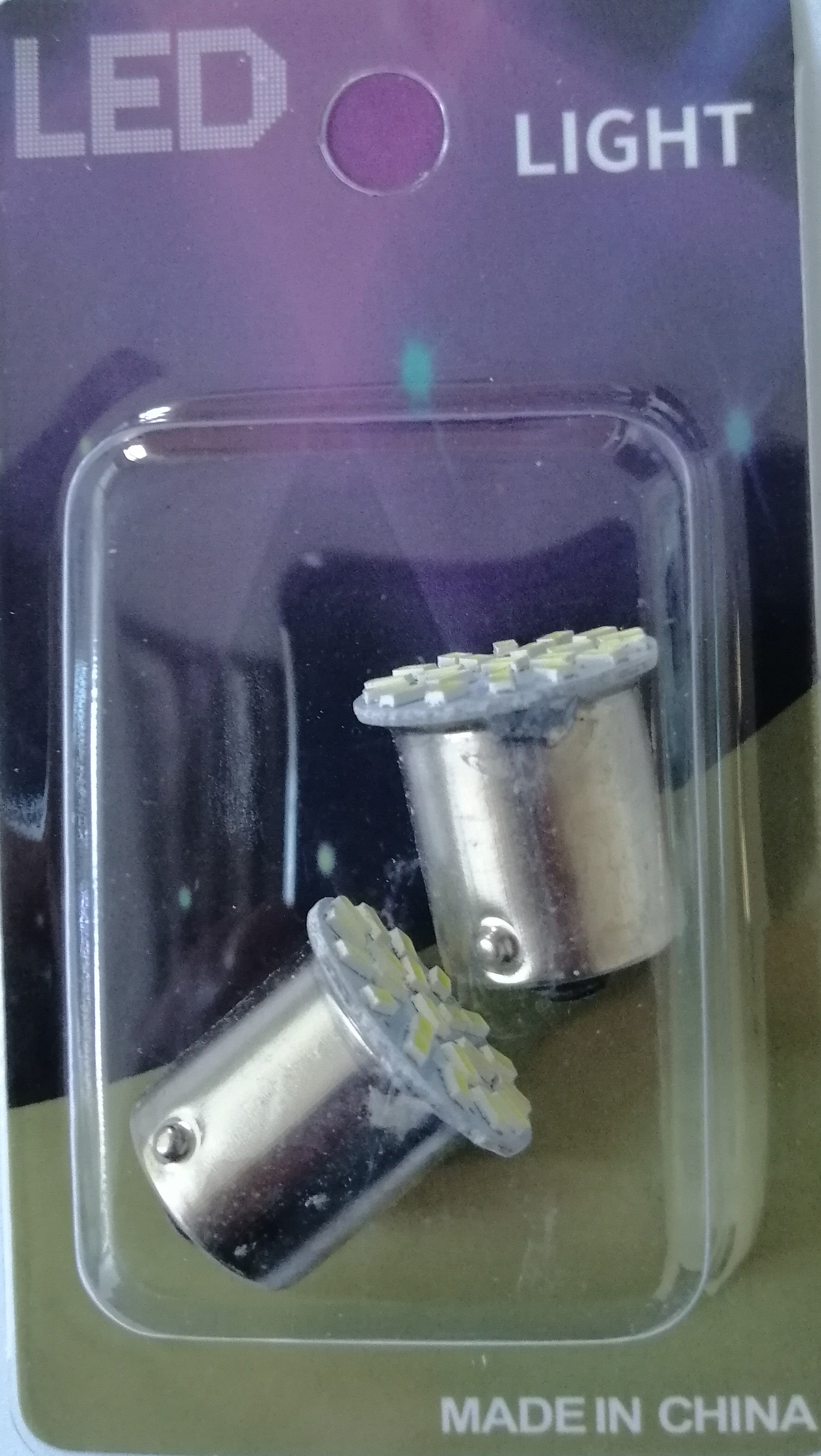 Комплект от 2 броя LED Лед Крушки, 22 SMD BA15S 1156 (PY21W) 24V Червена Светлина Срещуположни пинове (180°) с две светлини в Блистер