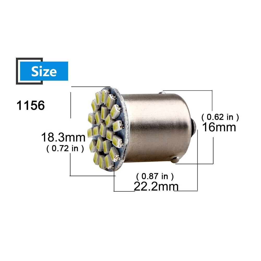Комплект от 2 броя LED Лед Крушки, 22 SMD BA15S 1156 (PY21W) 24V Червена Светлина Срещуположни пинове (180°) с две светлини в Блистер