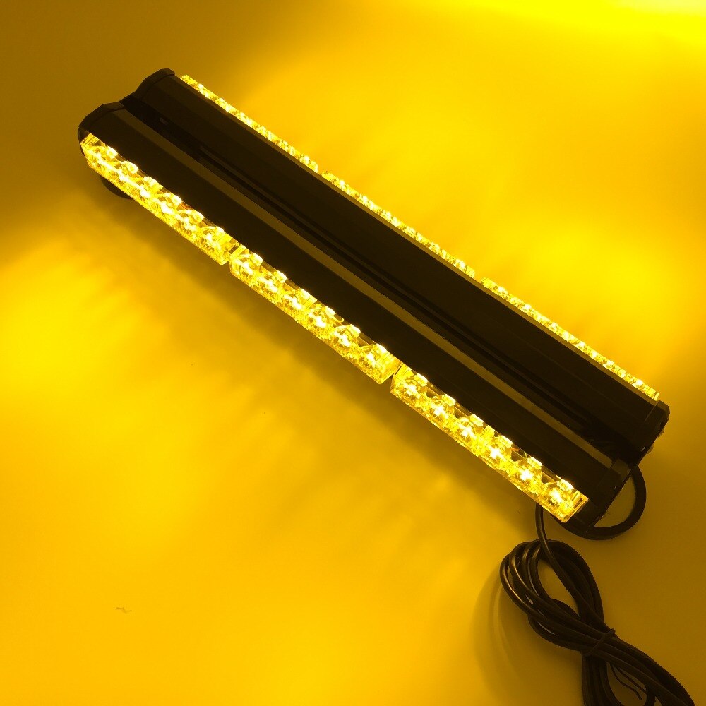 Супер мощна 36 ЛЕД LED Двустранна Аварийна Сигнална Лампа Блиц Маяк с Магнити Магнит За Пътна Помощ Платформа Снегорин 108W 12-24V със 7 режима на работа Жълта 46cm