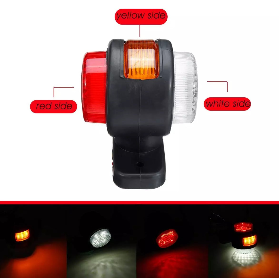 Комплект от 2 броя LED ЛЕД светодиодни габарити токоси рогче рогчета на 12V с три светлини бяла-жълта-червена