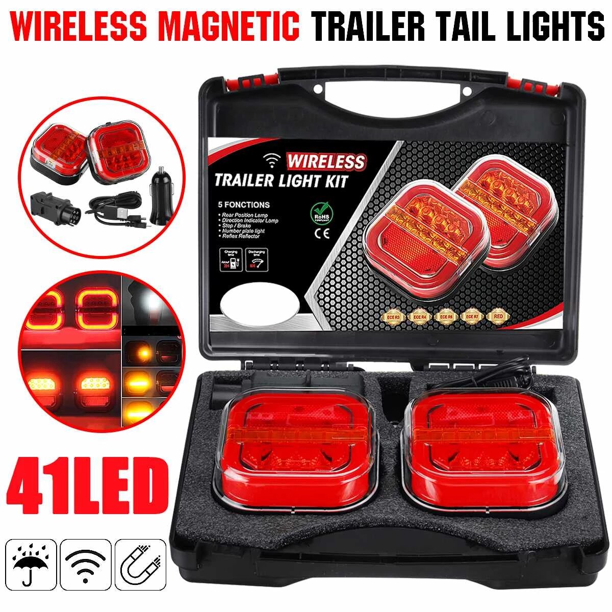 Комплект Безжични Диодни Лед Led Стопове Wireless С Магнит Неон Neon Ефект 12V-24V за Ремарке Каравана Платформа и др.