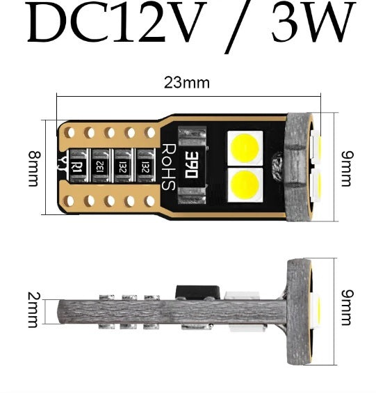 Комплект от 2 броя T10 Led крушки 6 SMD светодиода 3W Canbus 12V бяла светлина 6000K в блистер