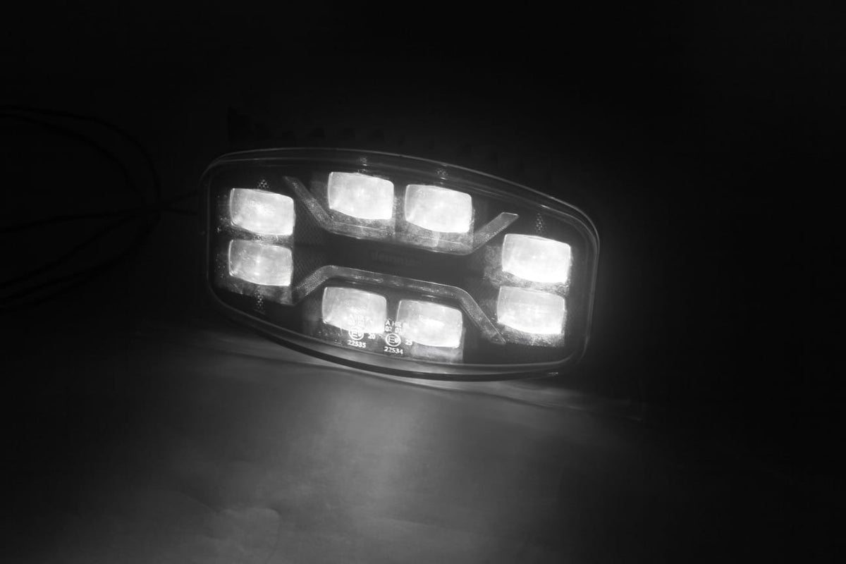 LED ЛЕД мощен диоден фар халоген лампа 12V - 24V 48W бяло-жълто за АТВ джип камион трактор земеделски и селскостопански машини и др. 245 x 139.4 x 90 mm E-mark E9