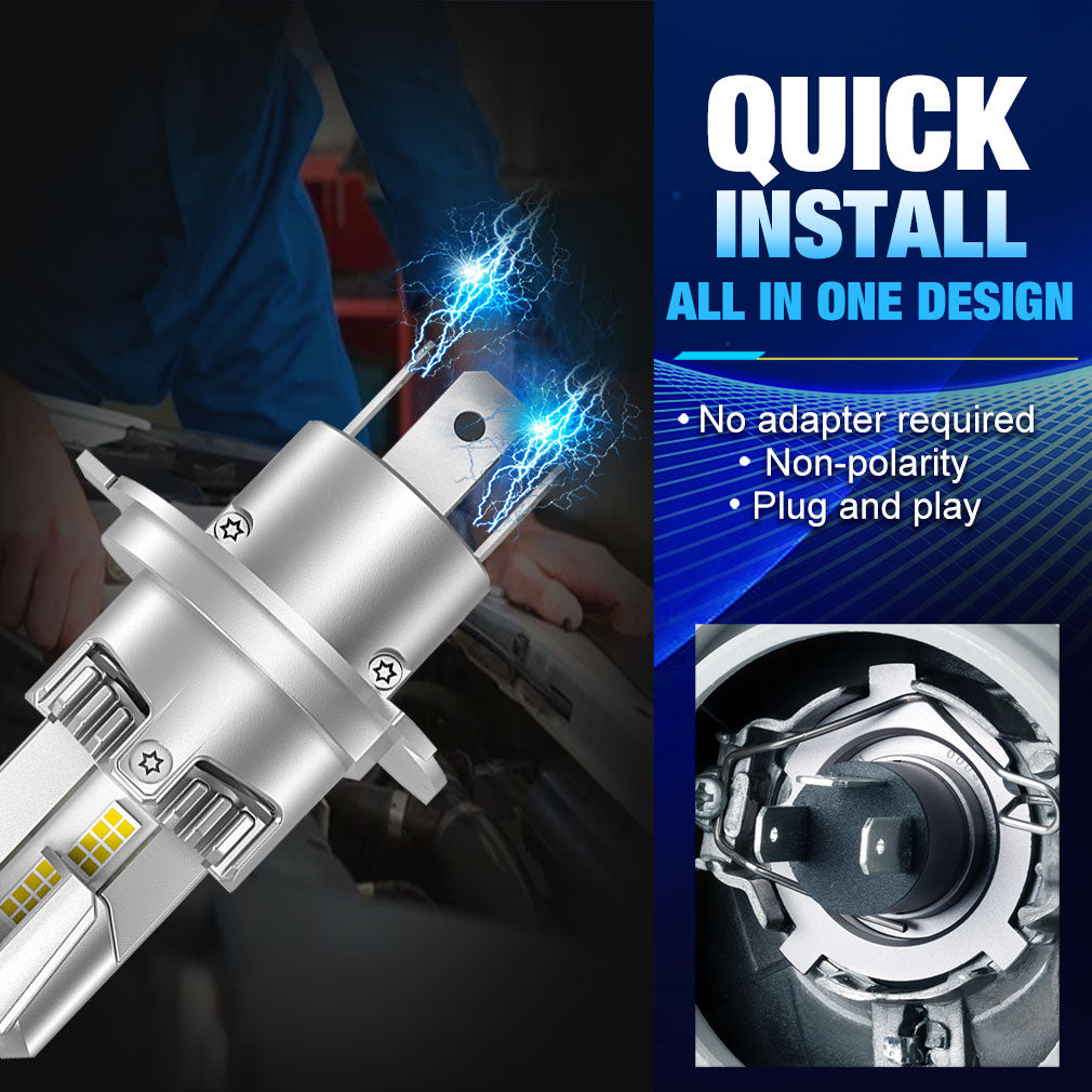 Комплект от 2 броя Умалени Мини Лед Led Диодни Крушки E4P H4 Х4 12V 50W 15000lm за Автомобил Мотоциклет Трактор Камион Бус и др.