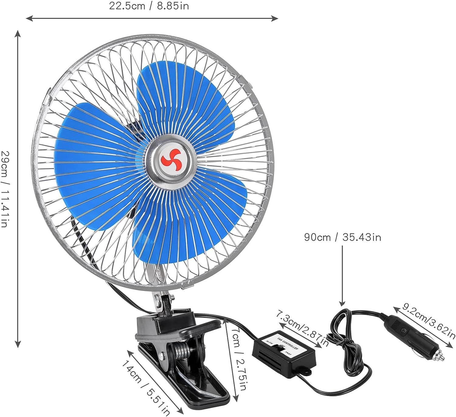 12V 20 cm 8 инча вентилатор за автомобил с клипс щипка