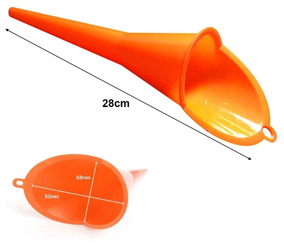 Оранжева пластмасова фуния за бензин масло вода и др. 28см