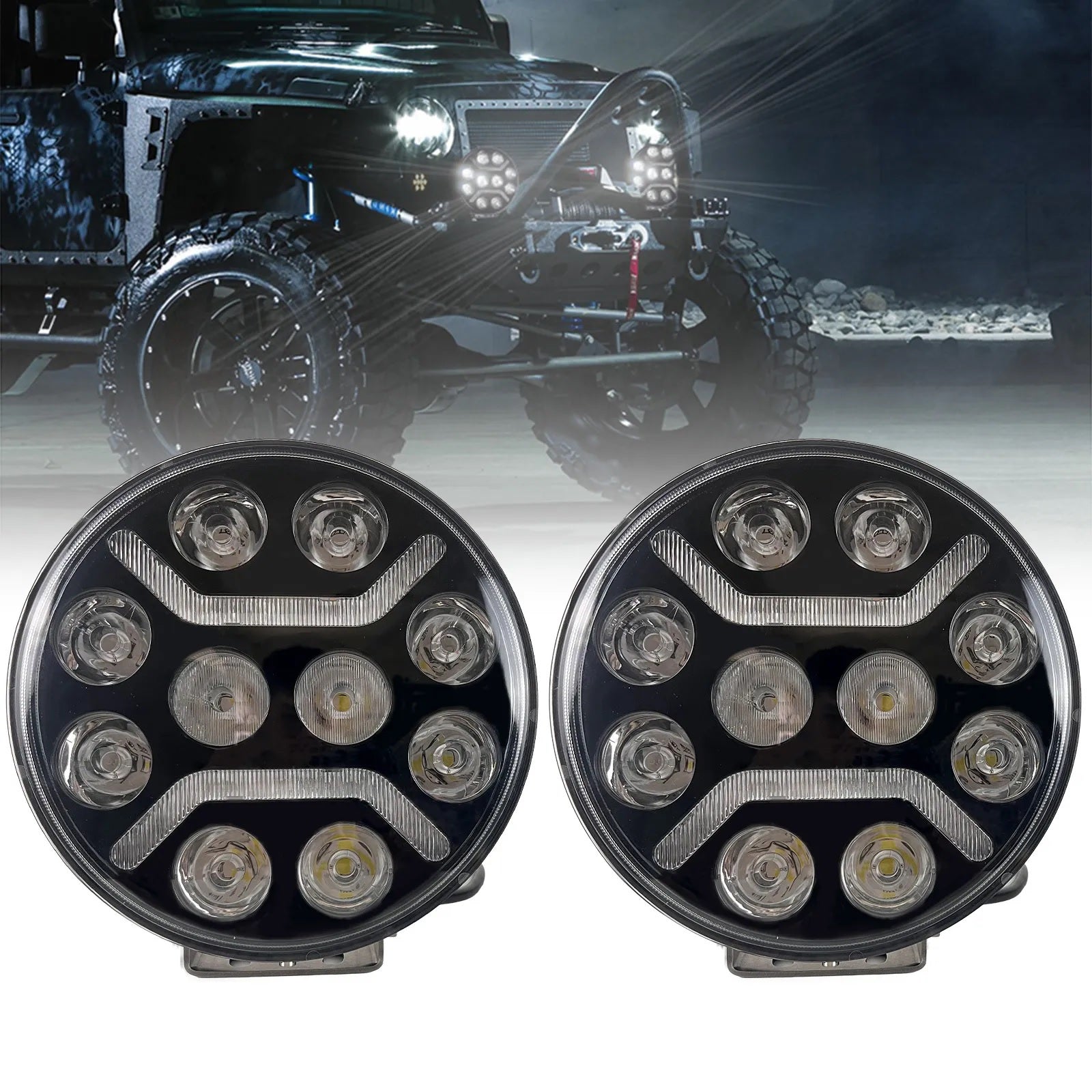LED + DRL Диоден Халоген Фар Бял Оранжев Габарит Ø 230 мм 12V 24V за джип камион трактор багер земеделски машини и др.