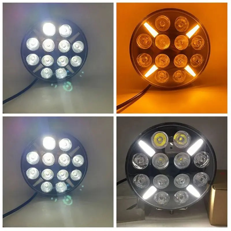 LED Диоден Халоген Фар Бял Оранжев Габарит Ø 180 мм 12V 24V 12 Диода за джип камион трактор багер земеделски машини и др.
